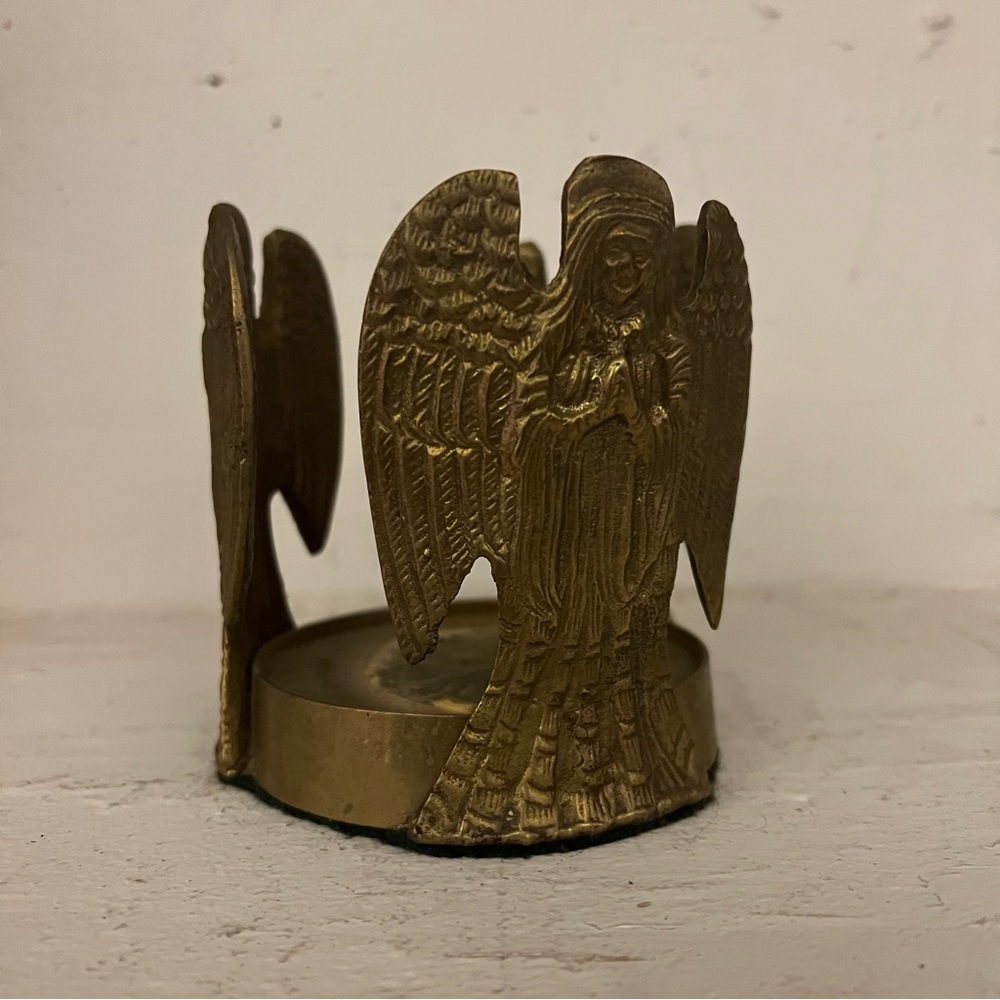 Brass Angel Candleholder Vintage 1990 India Brass Christmas Angels Candleholder